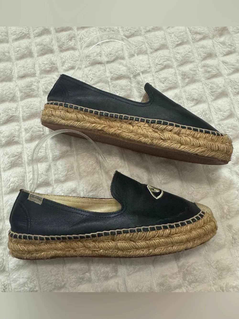 Soludos x Jason Polan 7.5 Eye Wink Black Leather Espadrille Flats Shoes
